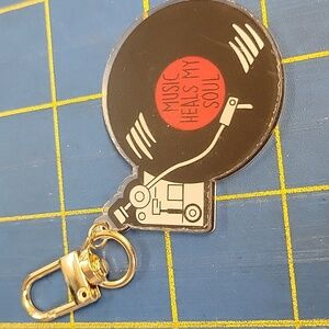 Retro Record Player Keychain - Black and Multicolor New